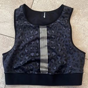 Ultracor anima high neck sports bra crop six stripe cheetah black top medium